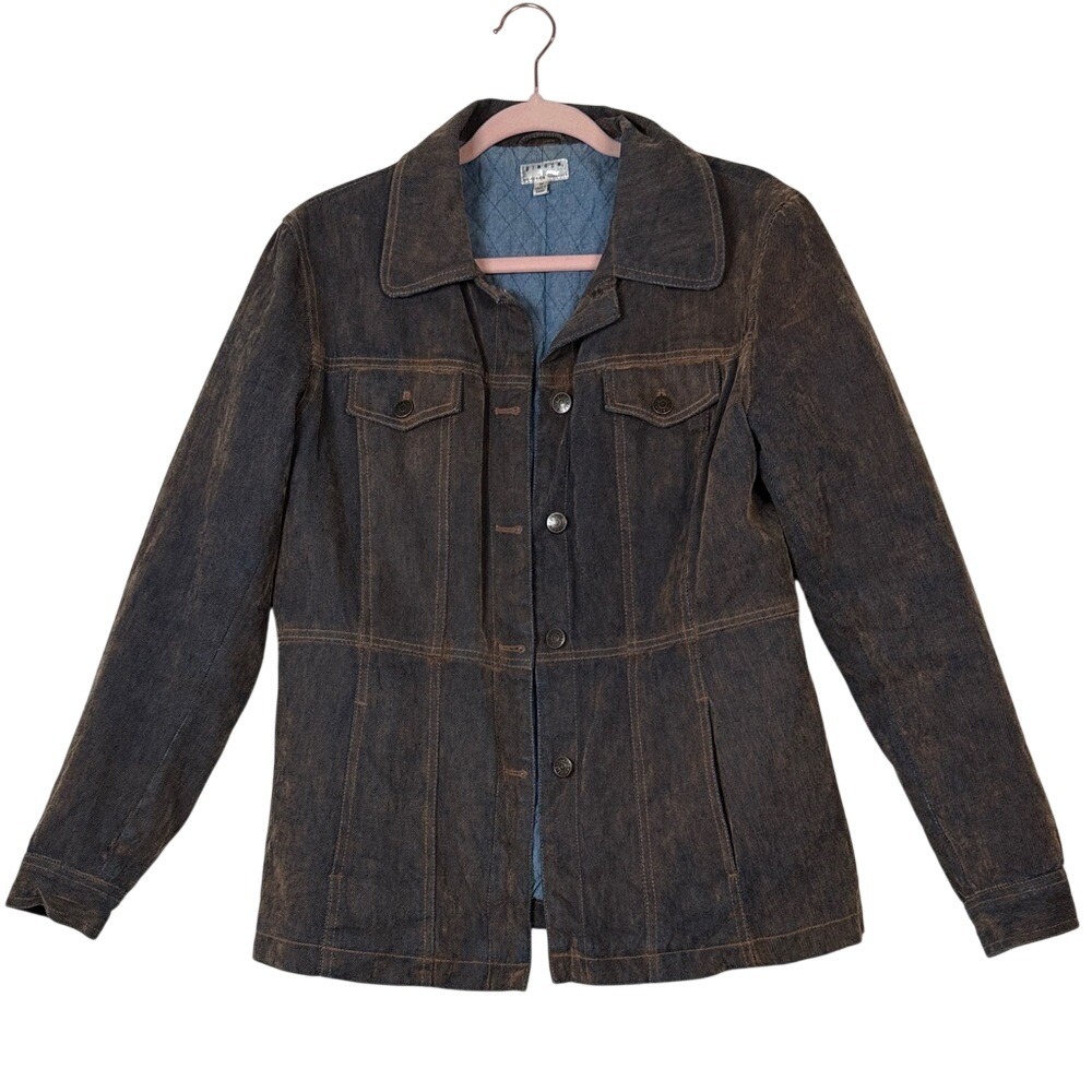 Giacca Gallery Company Denim Jacket Womens Medium Brown‎ Washed Quilted Lined